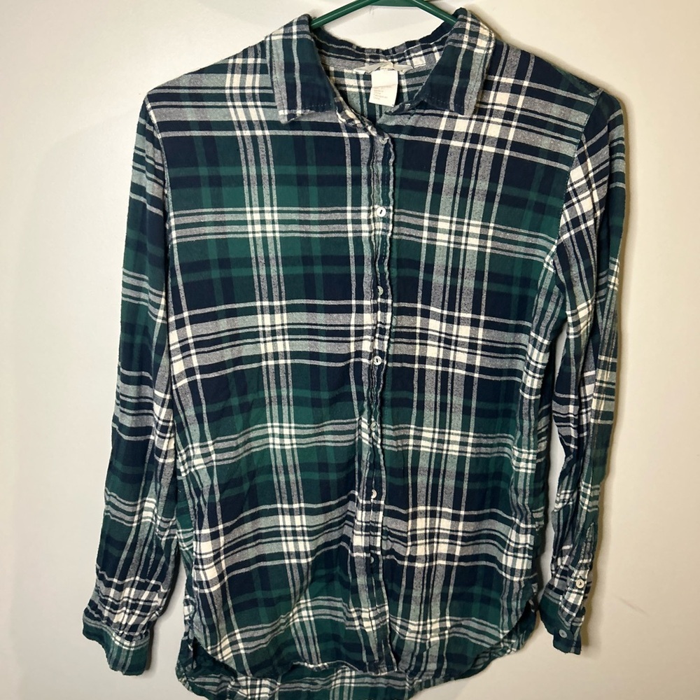 H&M Blue and Green Plaid Shirt